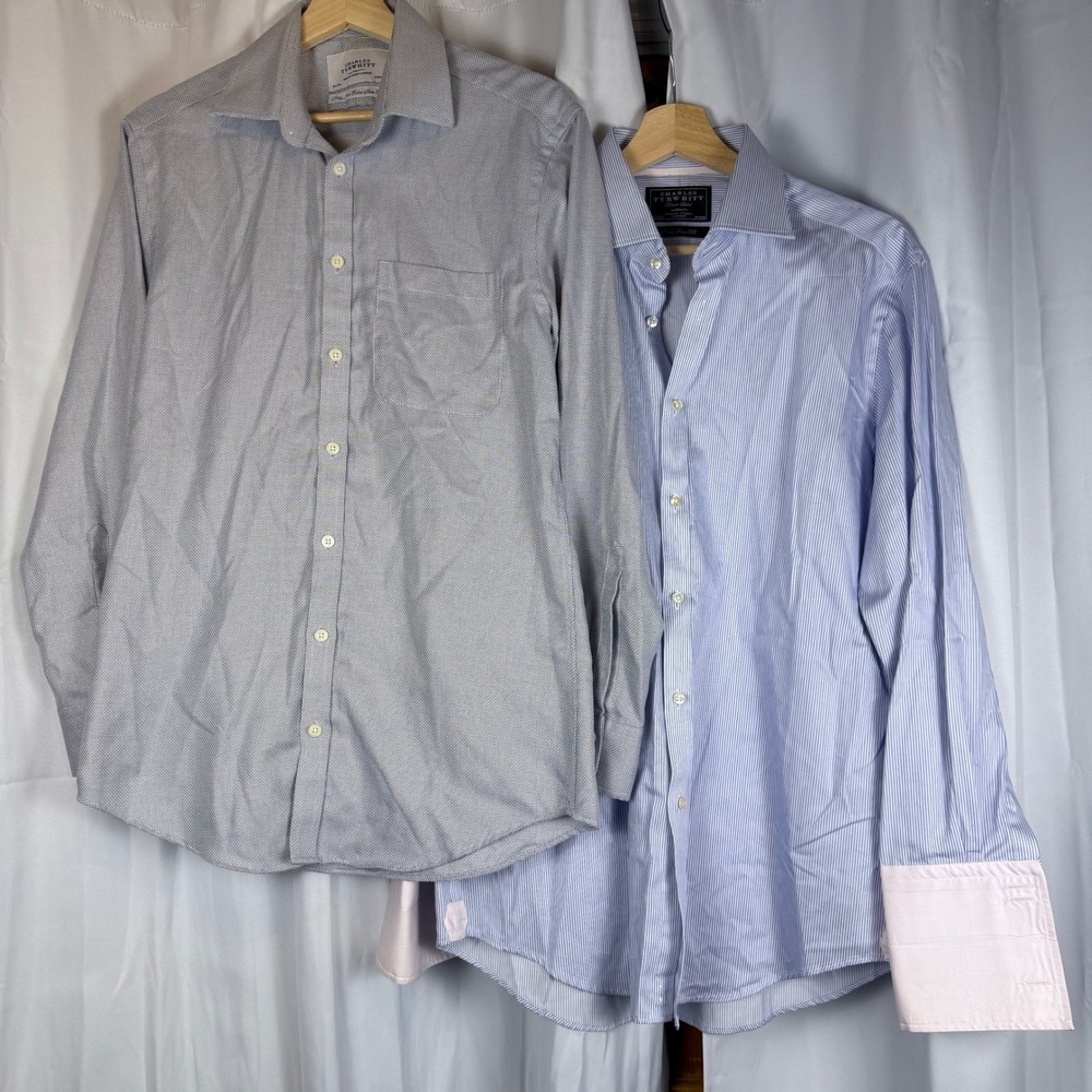 Lot 2 Charles Tyrwhitt Extra Slim Fit Dress Shirts 15.5 33 Striped French Cuff